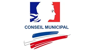 Logo de conseil municipal, le drapeau tricolore surplombe le texte.